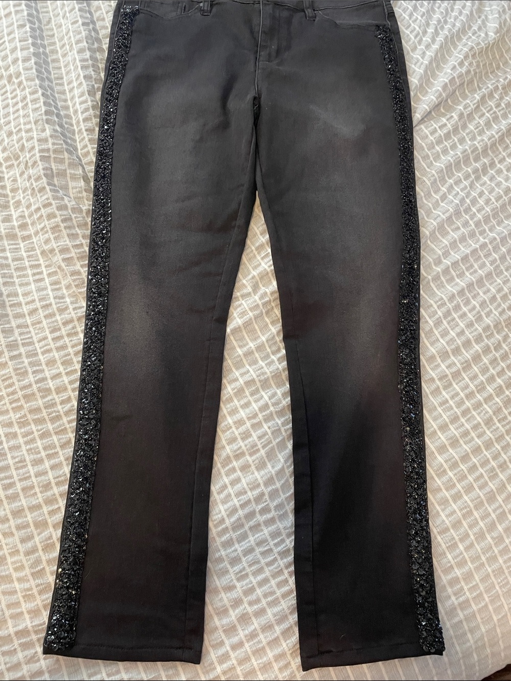 libby. edelman Black Straight-Leg Jeans with Sequin Side Trim